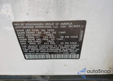 2023 Volkswagen Atlas Cross Sport 3.6L V6 Sel/3.6L V6 Sel R-Line Black z USA, uszkodzony, nr VIN 1V2SE2CA3PC229015